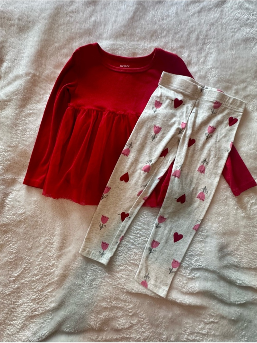 Carter's Red Long-Sleeve Peplum Top with Heart & Tulip Leggings